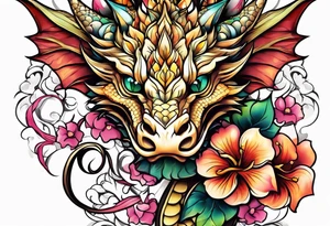 flower, cross, cute dragon tattoo idea