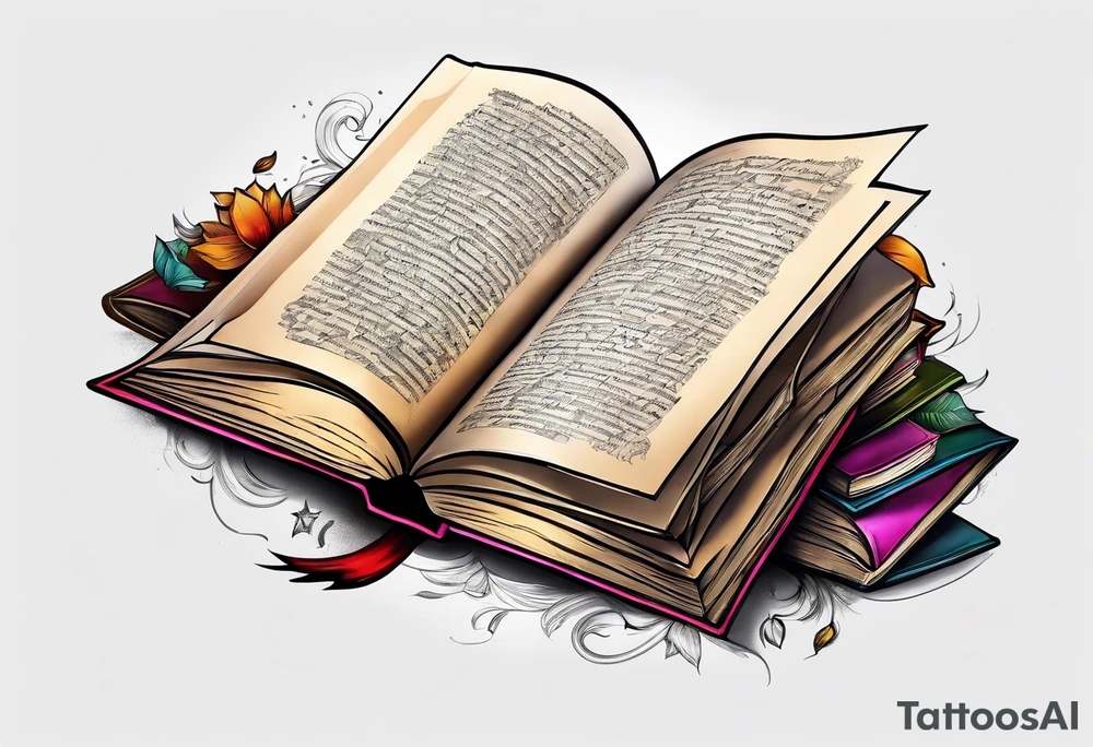 pile of open books no background tattoo idea