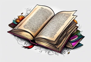 pile of open books no background tattoo idea