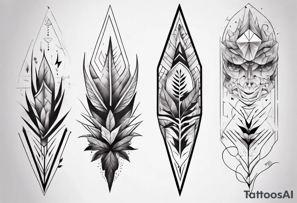 full arm tattoo. scary pointy leaves combined with geometric shapes. whole arm tattoo idea