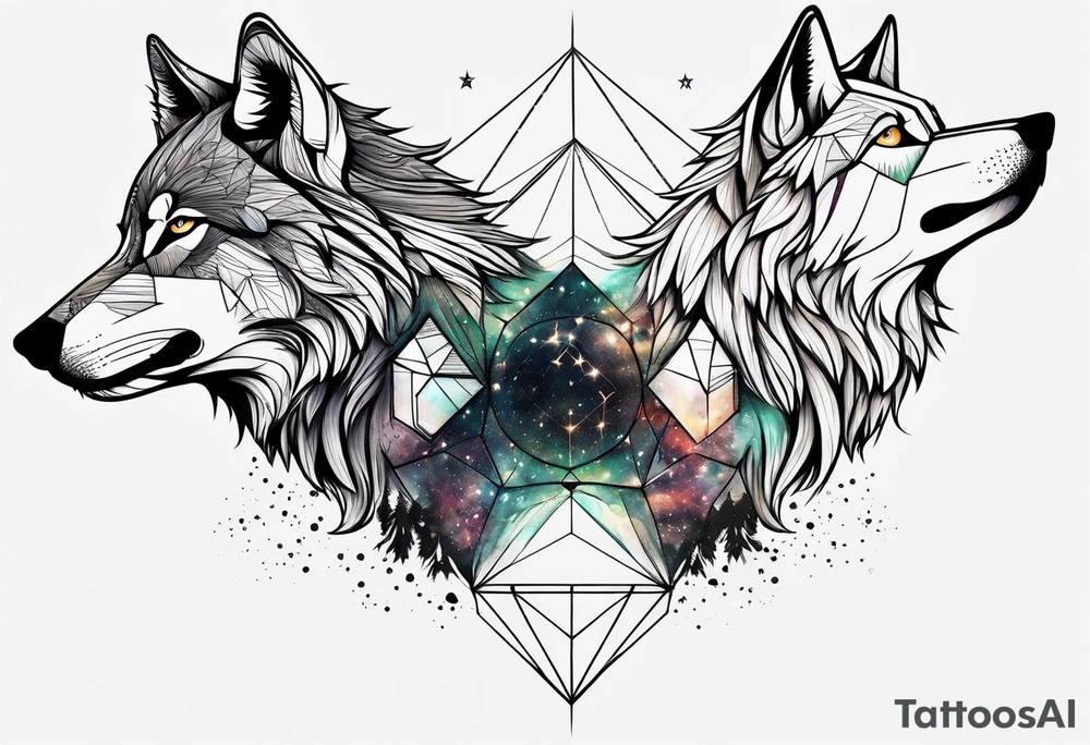 Constellation, two animal wolf, géométric tattoo idea