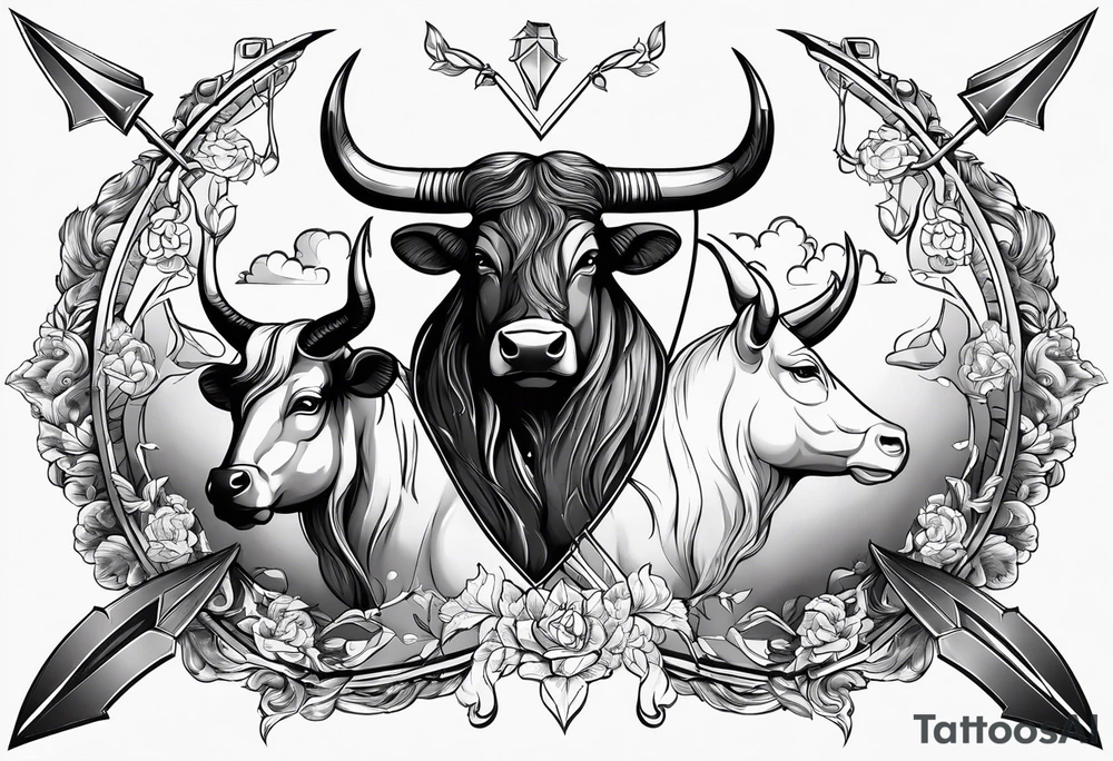 Half Taurus Half Gemini, split down the middle by an arrow. Astrology tattoo idea Half Taurus Half Gemini, split down the middle by an arrow. Astrology tattoo idea
