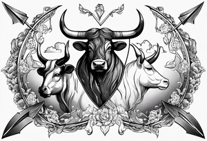 Half Taurus Half Gemini, split down the middle by an arrow. Astrology tattoo idea