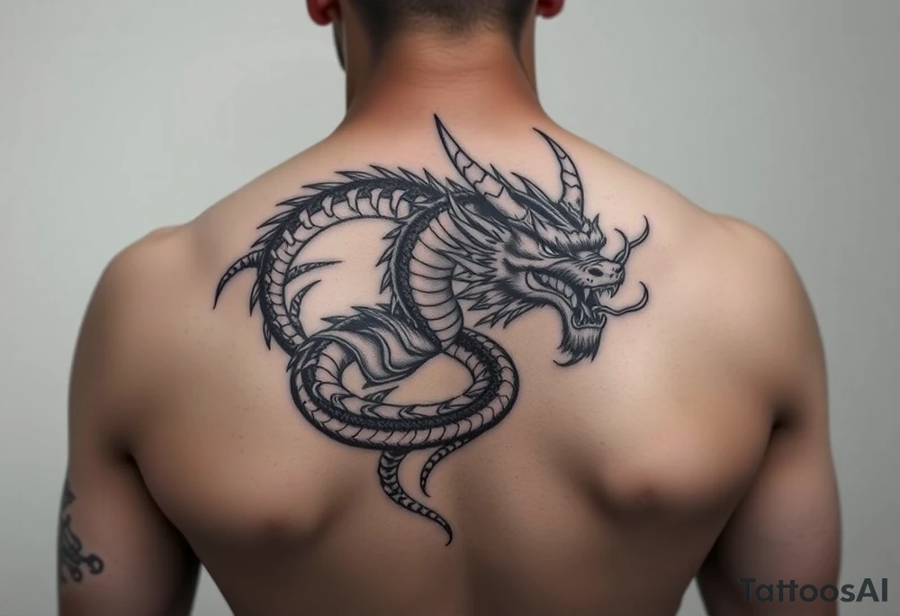 Tatuaje en espalda completa solo de la cabeza de un dragón demonio japones sin cuerpo tattoo idea