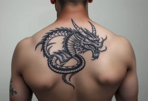 Tatuaje en espalda completa solo de la cabeza de un dragón demonio japones sin cuerpo tattoo idea
