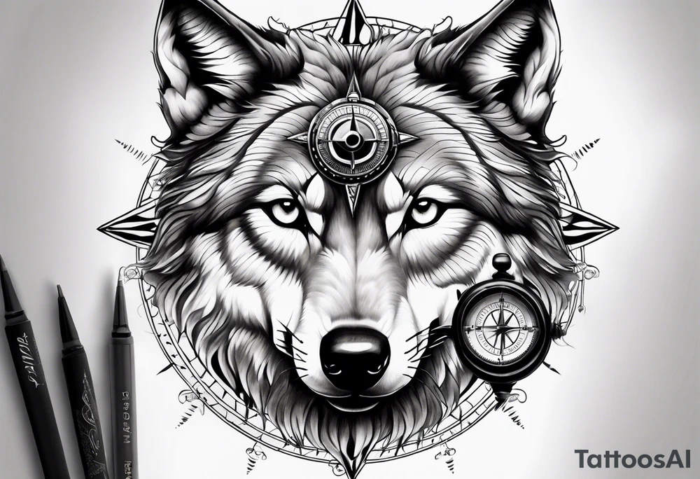 Wolf eyes with a compass in it tattoo idea