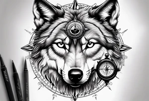 Wolf eyes with a compass in it tattoo idea