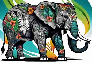 tattooed elephant in the rain forest tattoo idea