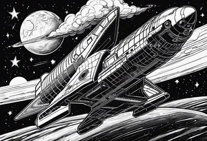 black and white space shuttle launching into space tattoo idea