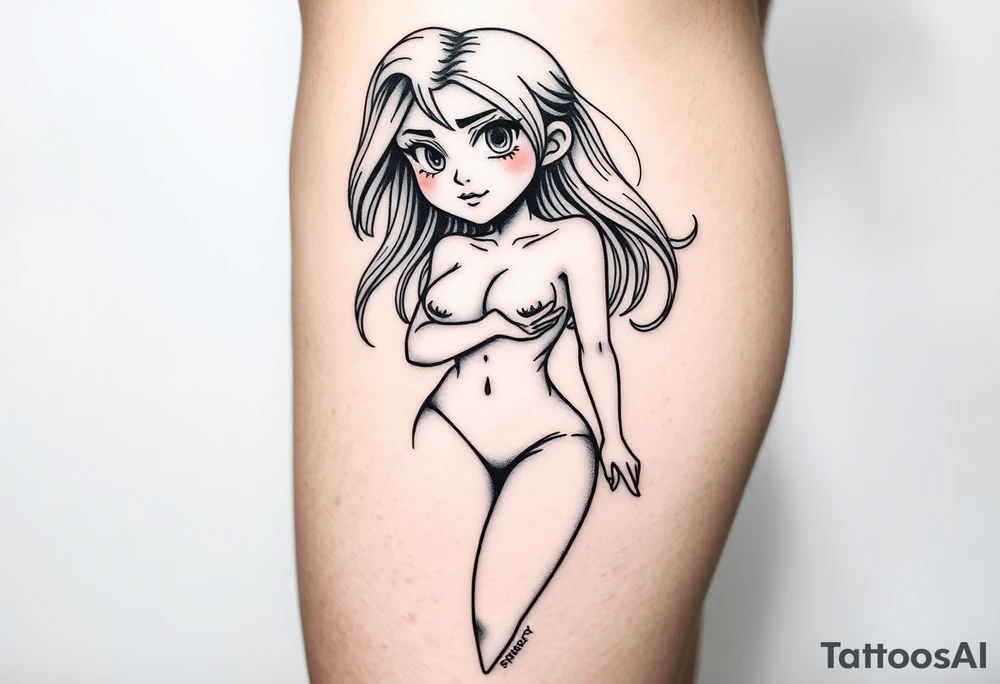 Naked cartoon girl large tattoo idea