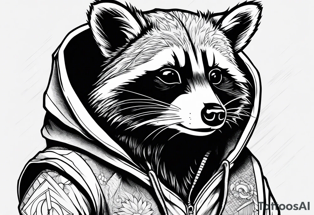 raccoon wearing a Superman hoodie tattoo idea