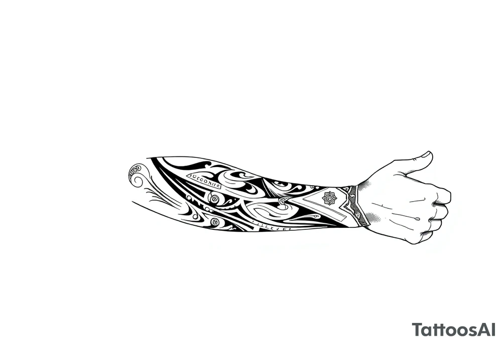 Sicilian Forearm tribal sleeve with patterns and symbols tattoo idea