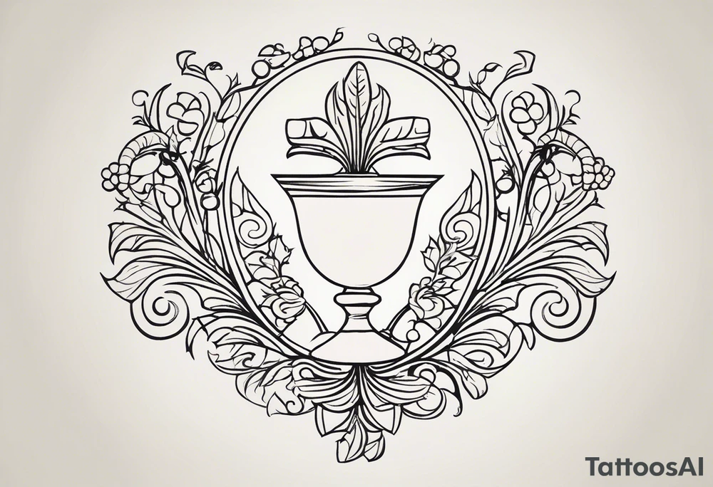 "Craft a minimalist tattoo design inspired by ancient Greek art, focusing on Dionysus, the god of wine and revelry. Utilize clean lines and geometric shapes reminiscent of classical Greek motifs. Consider incorporating subtle symbols such as a grapevine winding around a thyrsus staff, a simplified wine goblet, or a cluster of grapes. Ensure the design captures Dionysus's essence of celebration and passion while maintaining a minimalist aesthetic that resonates with the elegance of ancient Greek art." tattoo idea