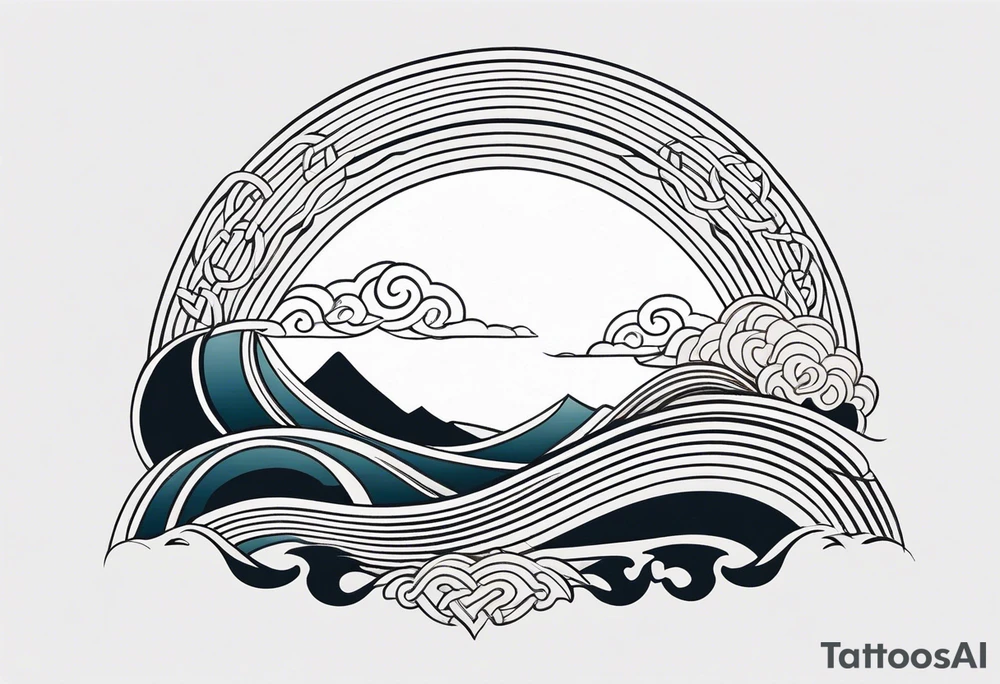 celtic pattern in the negative space japanese wave.  . clouds tattoo idea