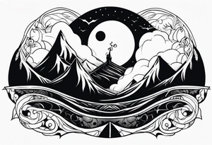 jack skellington on the top of curved montain tattoo idea