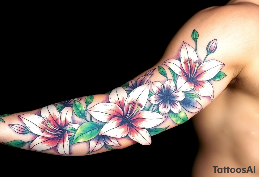 Lilies and emeralds tattoo idea