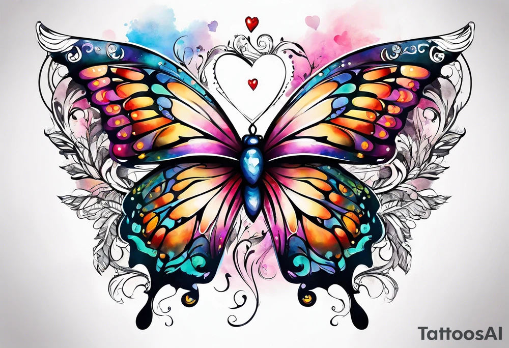 Butterfly and half angel wings with words your wings were ready but my heart was not tattoo idea