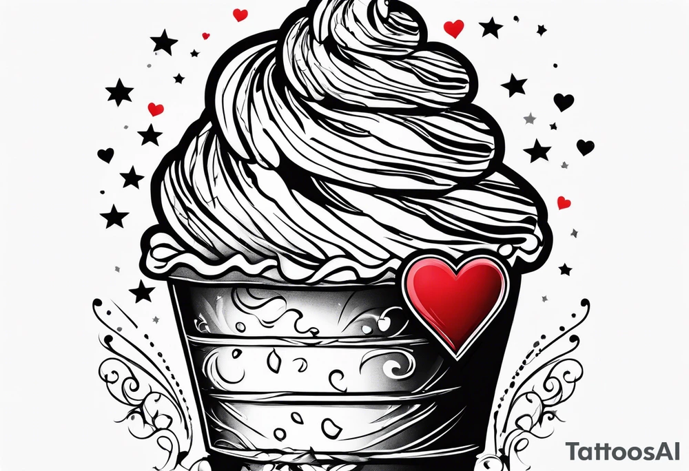 black and white ice cream cone with small red heart on it somewhere. tattoo idea