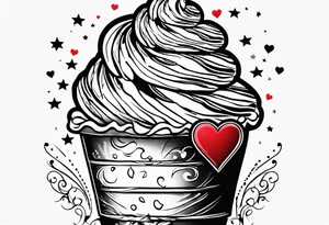 black and white ice cream cone with small red heart on it somewhere. tattoo idea