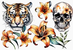 Skull and tiger lilies tattoo idea