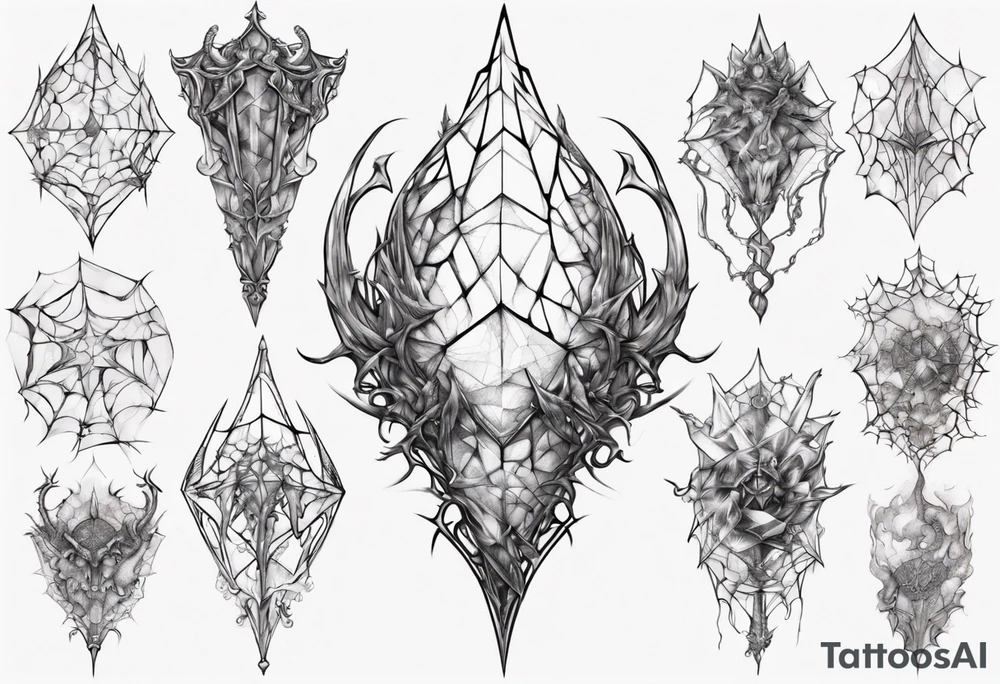 Shattered crystal chalice tangled spiderweb dragon scales tattoo idea