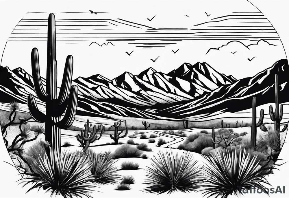 arizona desert with mountains tattoo idea