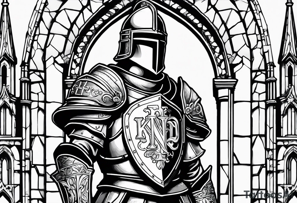 knight with heavy armor with Notre Dame tattoo idea