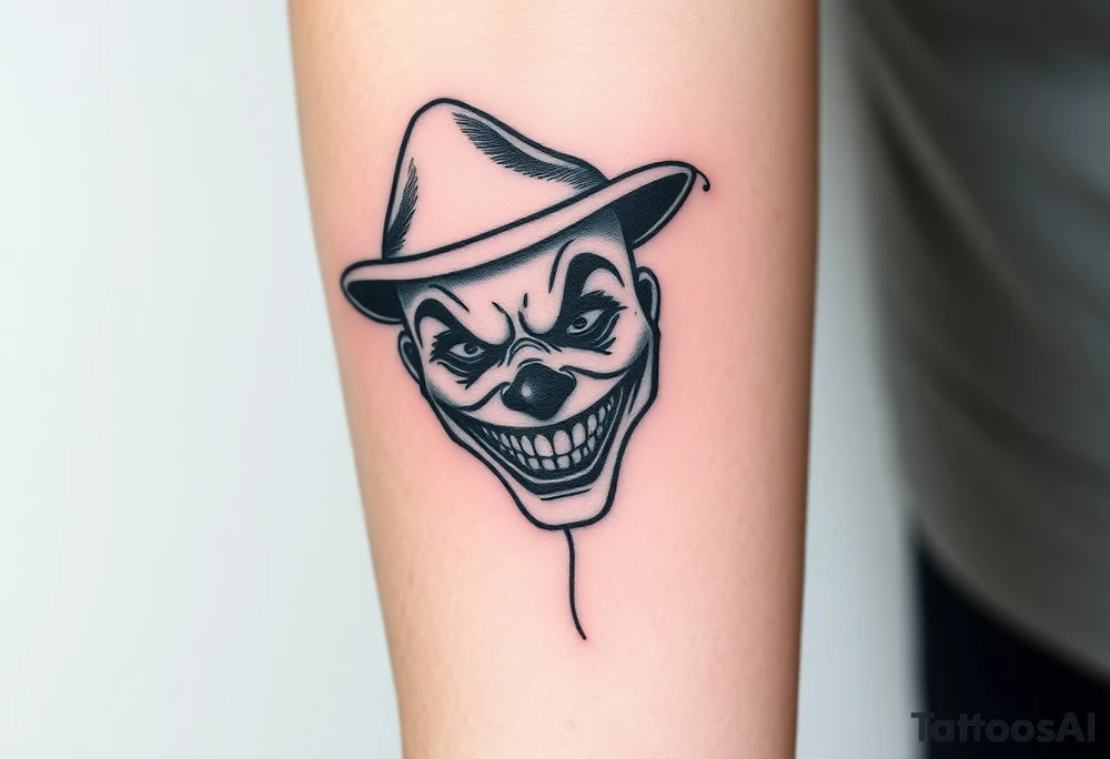 poker joker face in bad clown mask tattoo idea