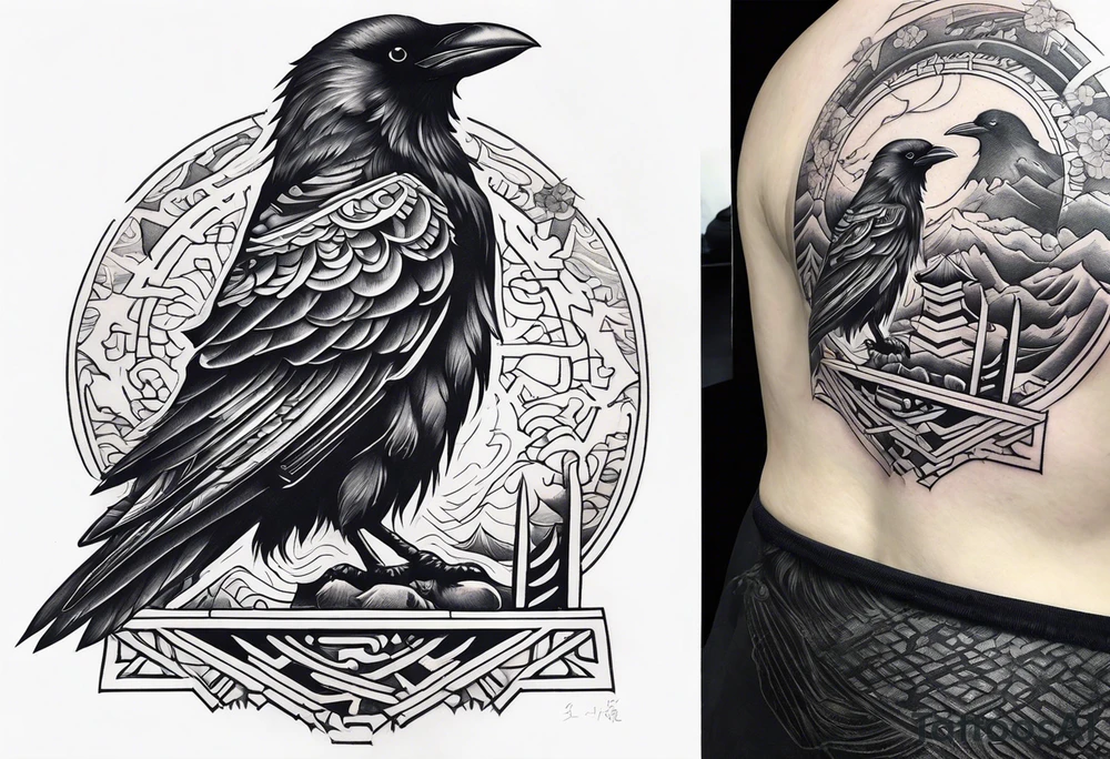 Ancient ruins crow tattoo idea