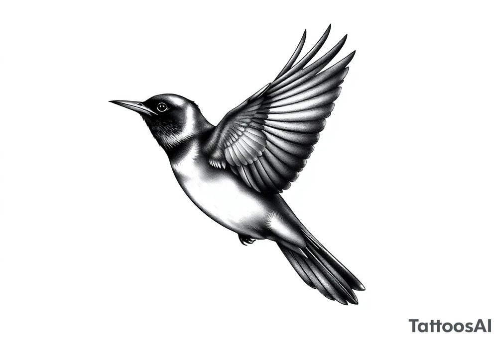 Male European Blackbird flying side profile tattoo idea tattoo idea