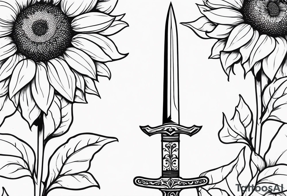 sword with sunflowers and vines covering it tattoo idea