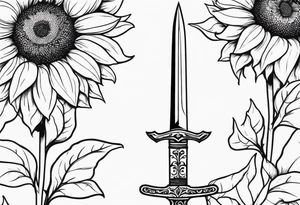 sword with sunflowers and vines covering it tattoo idea