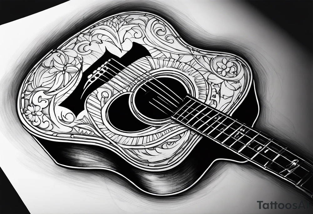sketch the words "suffer no fool" on an old beat up acoustic guitar tattoo idea