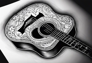 sketch the words "suffer no fool" on an old beat up acoustic guitar tattoo idea
