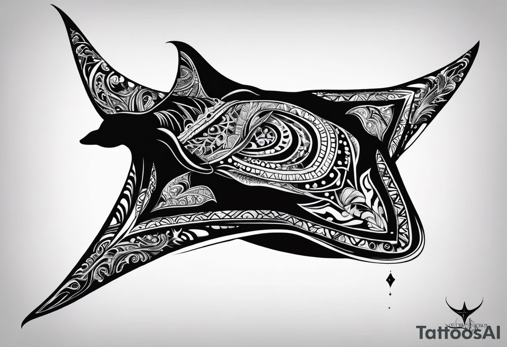 A manta ray with a sea star as a tribal tattoo. A smaller tattoo for female forearm or wrist tattoo idea