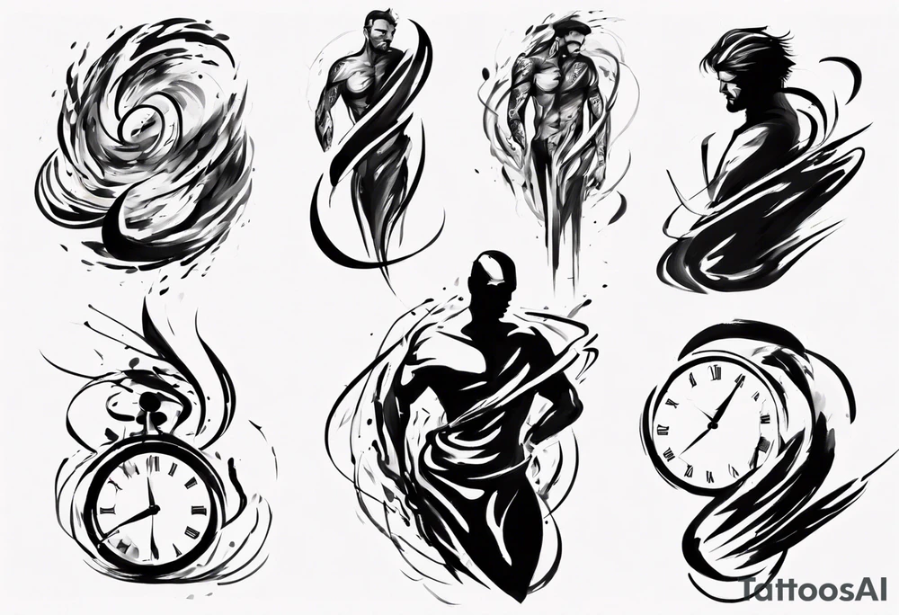 Brush stroke drawing a man and time tattoo idea