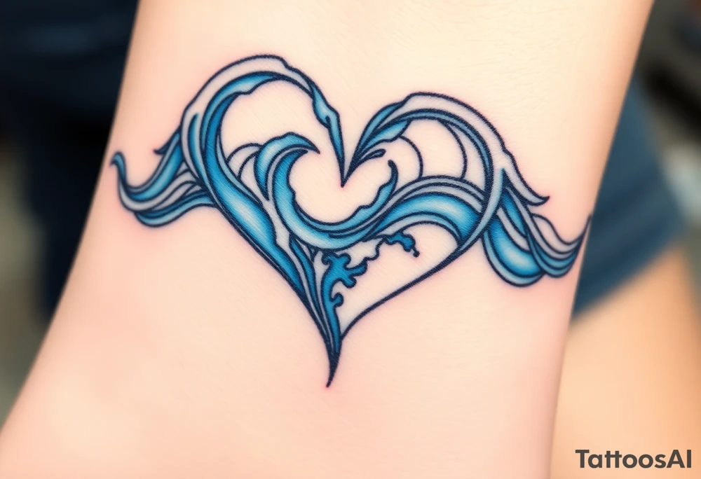 A Vltava river wave forming into a heart, symbolizing the flowing essence of Czech culture, with deep blue gradients. tattoo idea