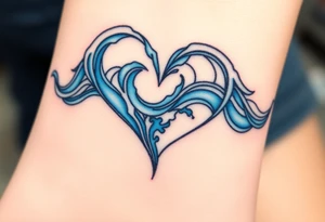 A Vltava river wave forming into a heart, symbolizing the flowing essence of Czech culture, with deep blue gradients. tattoo idea