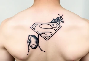 Black ant carrying a superman logo tattoo idea