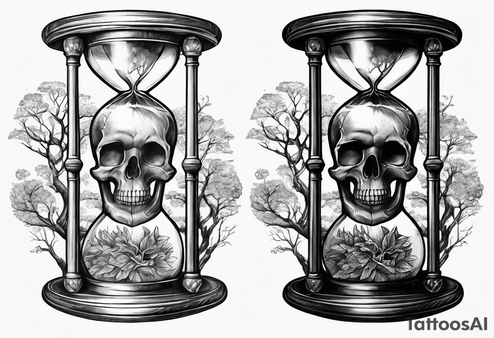 Hourglass with skull and tree inside tattoo idea