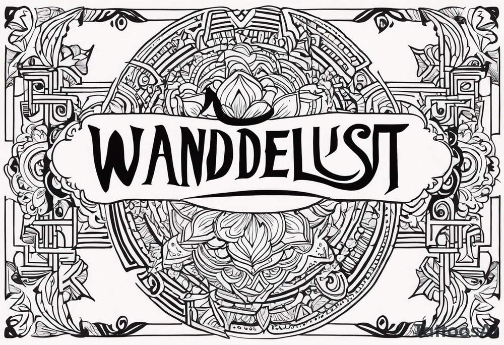 The word “wanderlust” with the initials “jda” in the middle tattoo idea