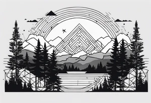 Wald silhouette mit Geometric Muster im Hintergrund tattoo idea