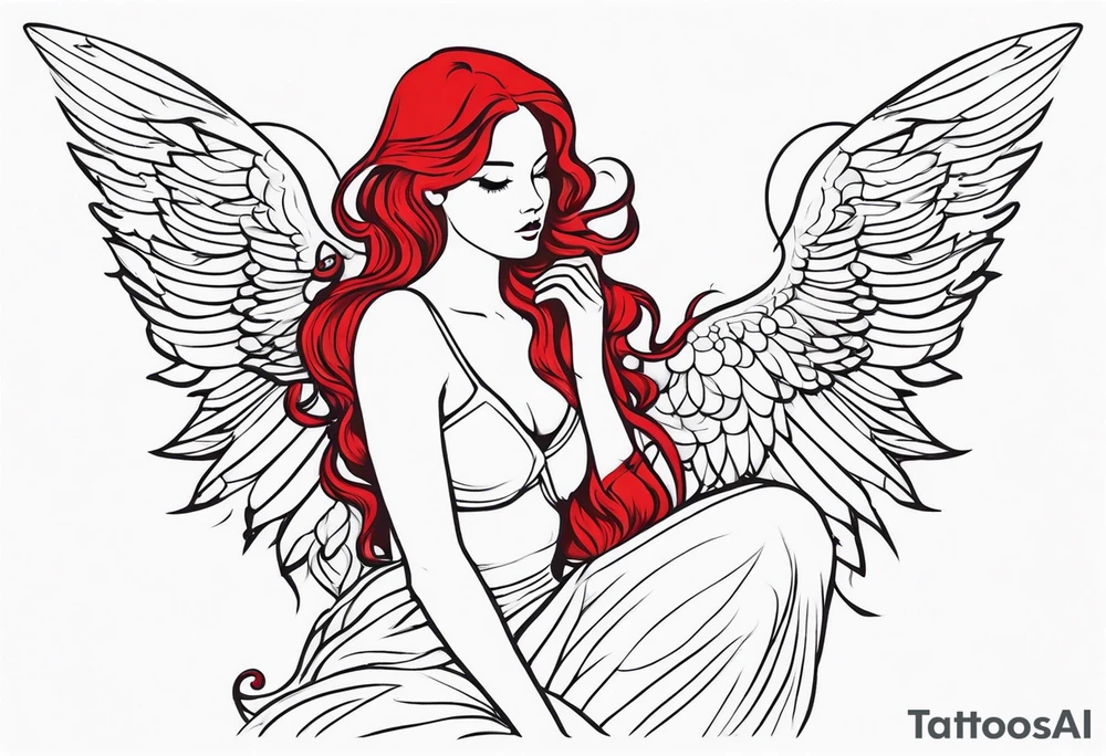 red hair angel girl full body tattoo idea