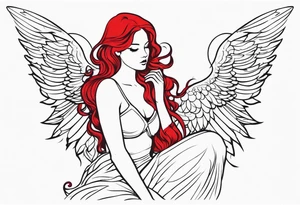 red hair angel girl full body tattoo idea