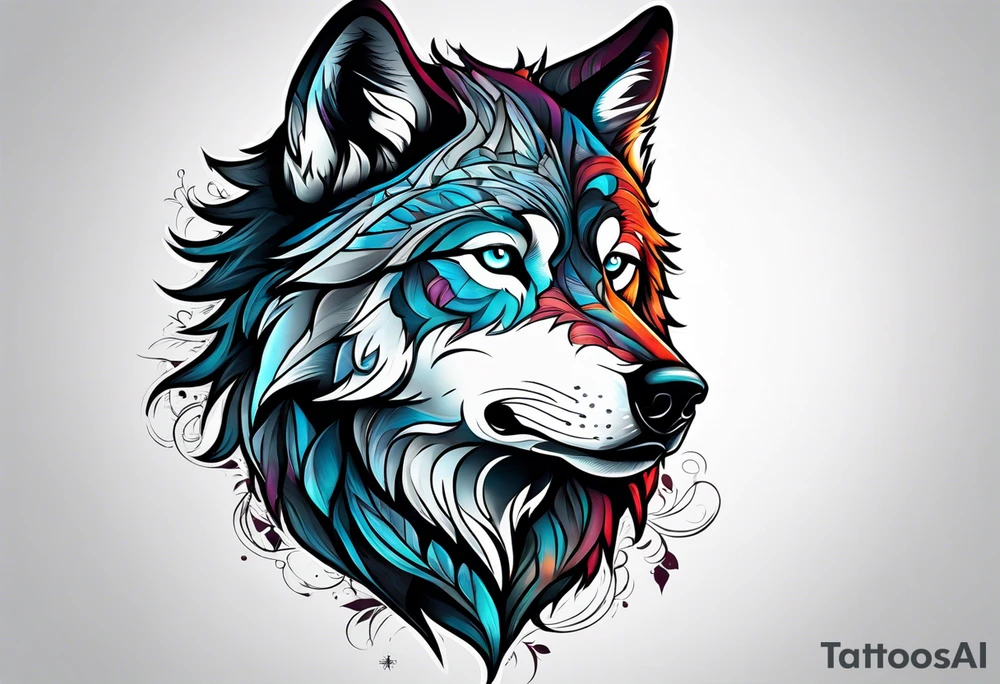A wolf face tattoo idea