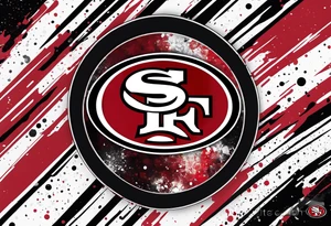 san Francisco 49er logo alone with team color specks of paint splatter tattoo idea