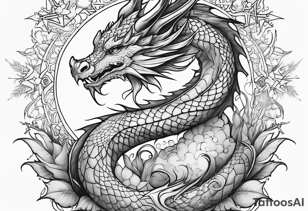 dragon cute , celestial, cross, snowflake tattoo idea
