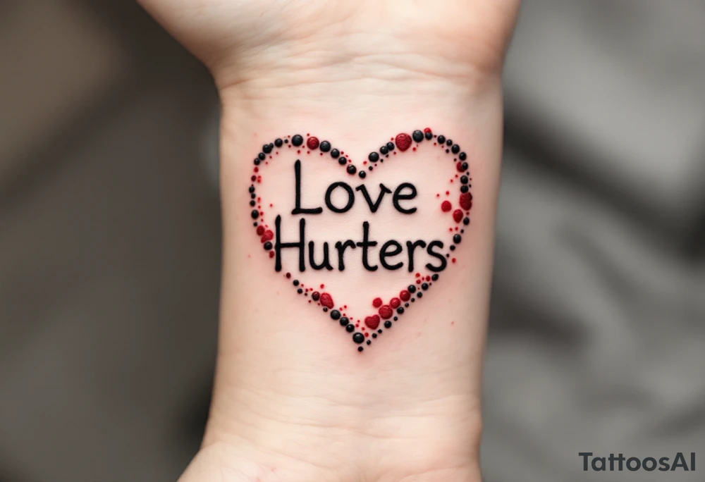 A heart with the words "Love Hurts" carved into it, with dark red ink resembling fresh wounds. tattoo idea