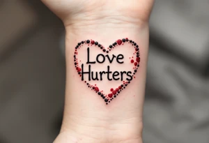 A heart with the words "Love Hurts" carved into it, with dark red ink resembling fresh wounds. tattoo idea