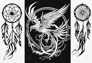 Fire Phoenix flying out of dream catcher tattoo idea